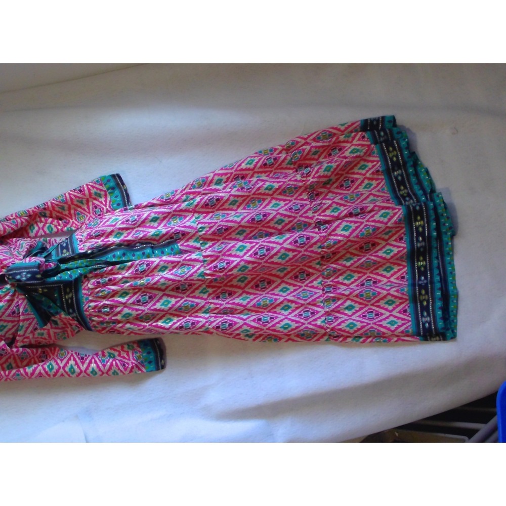 India Boutique Pink Ikat Tie Tiered Maxi SET 2PCS Gold Accents Boho NEW SIZE L - Picture 8 of 8